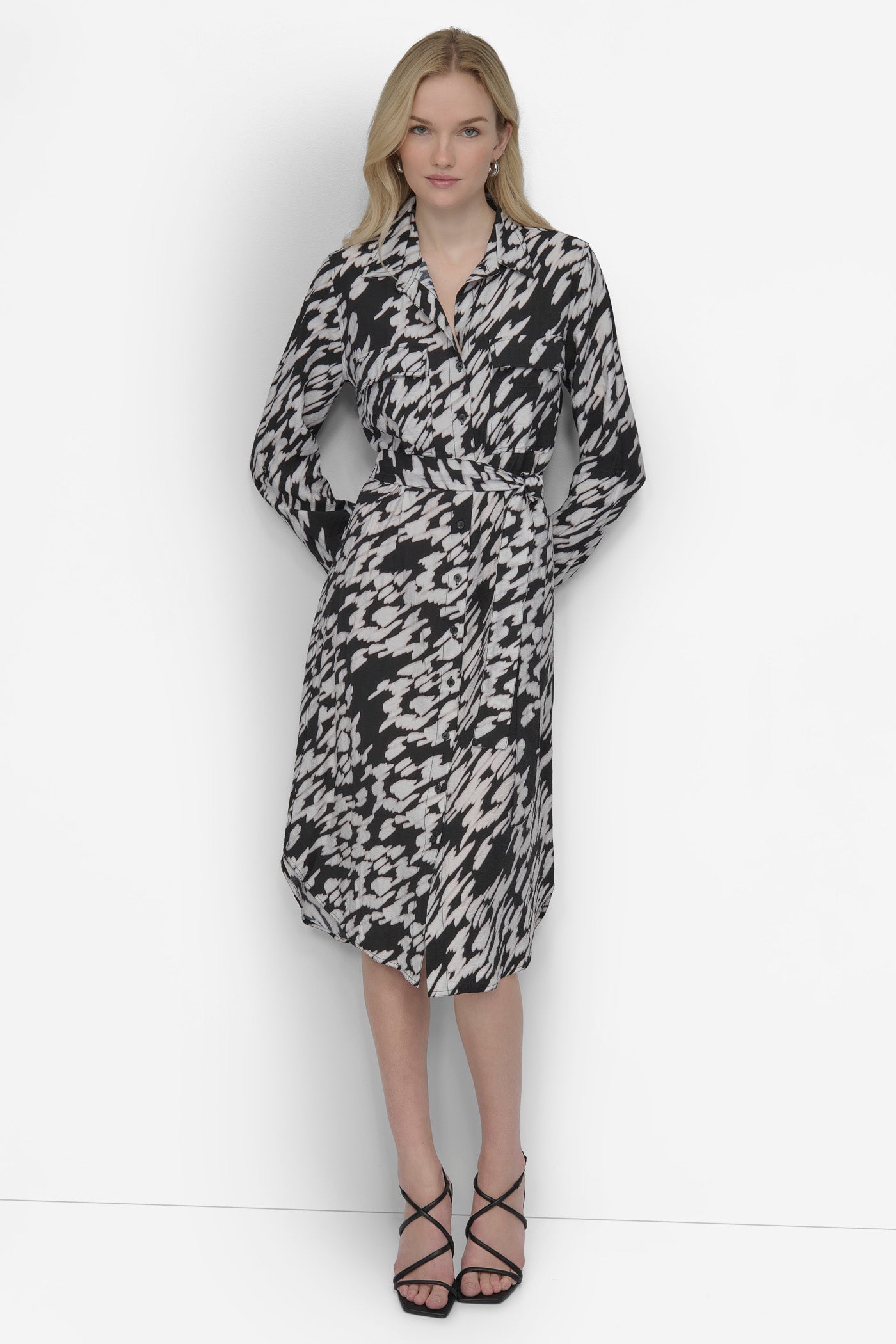 Belted Tiered Midi Shirt Dress for Women