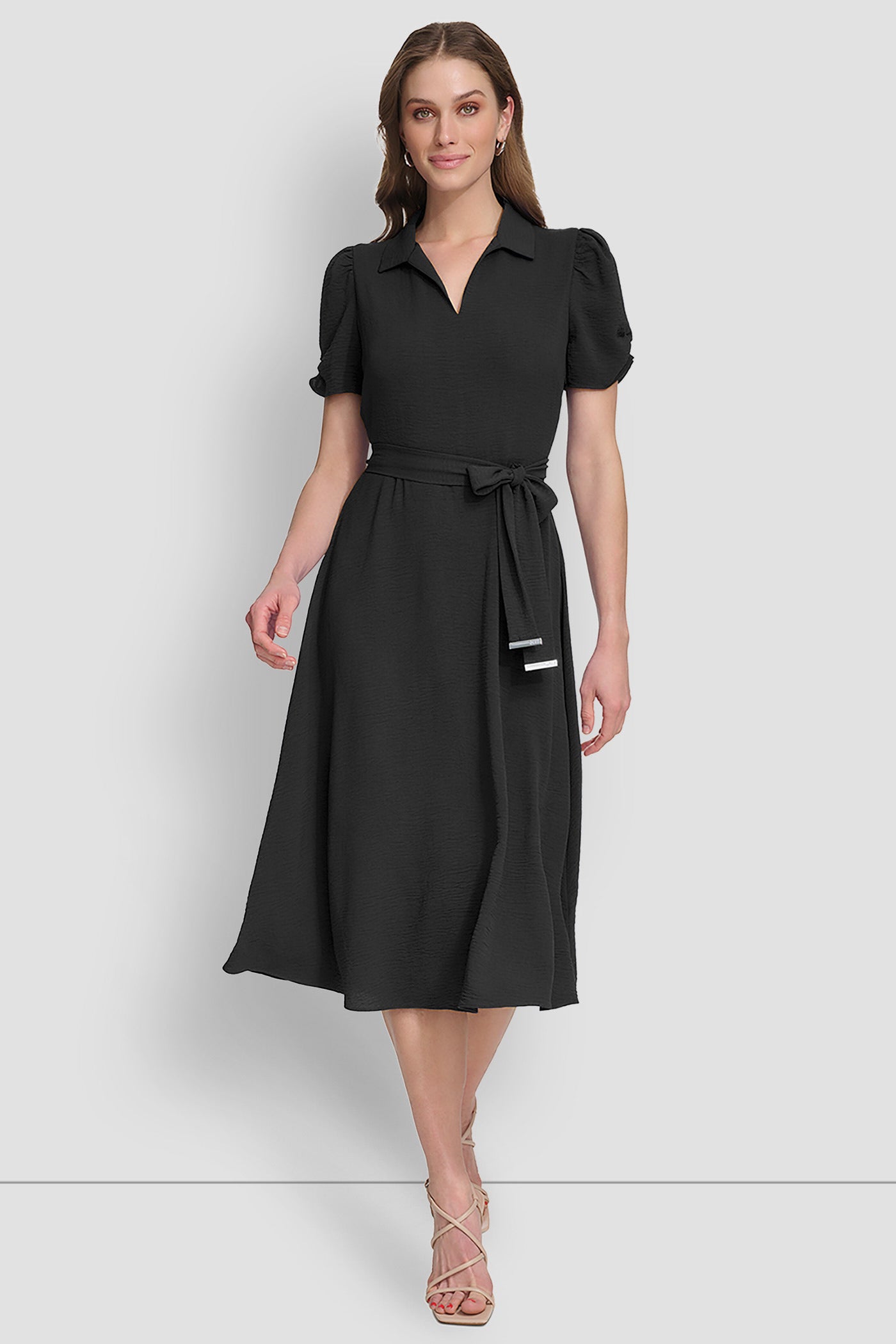 Stylish Ruched Sleeve Polo Shirt