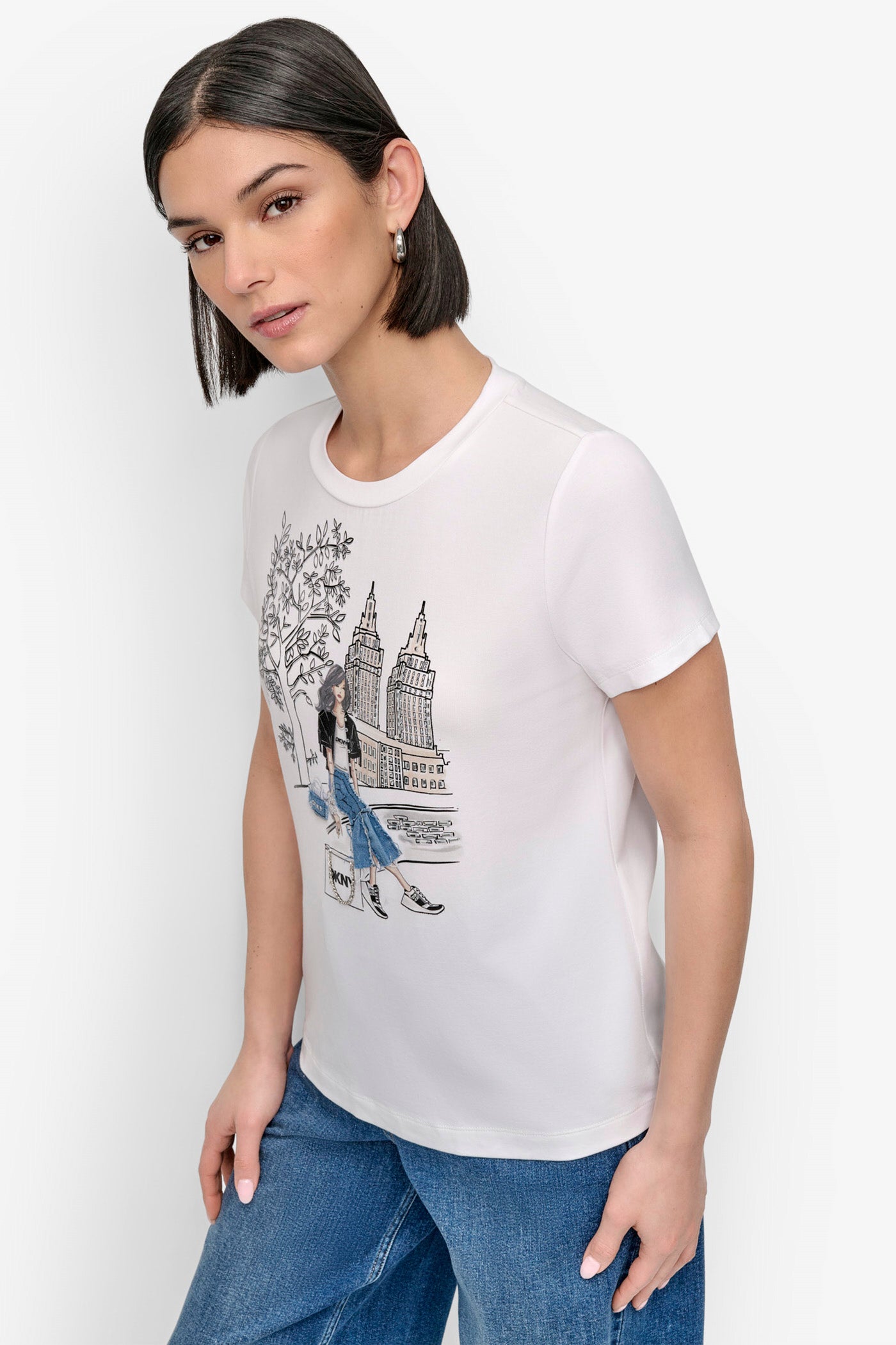 Bow Bridge Graphic Tee with Embellished Design