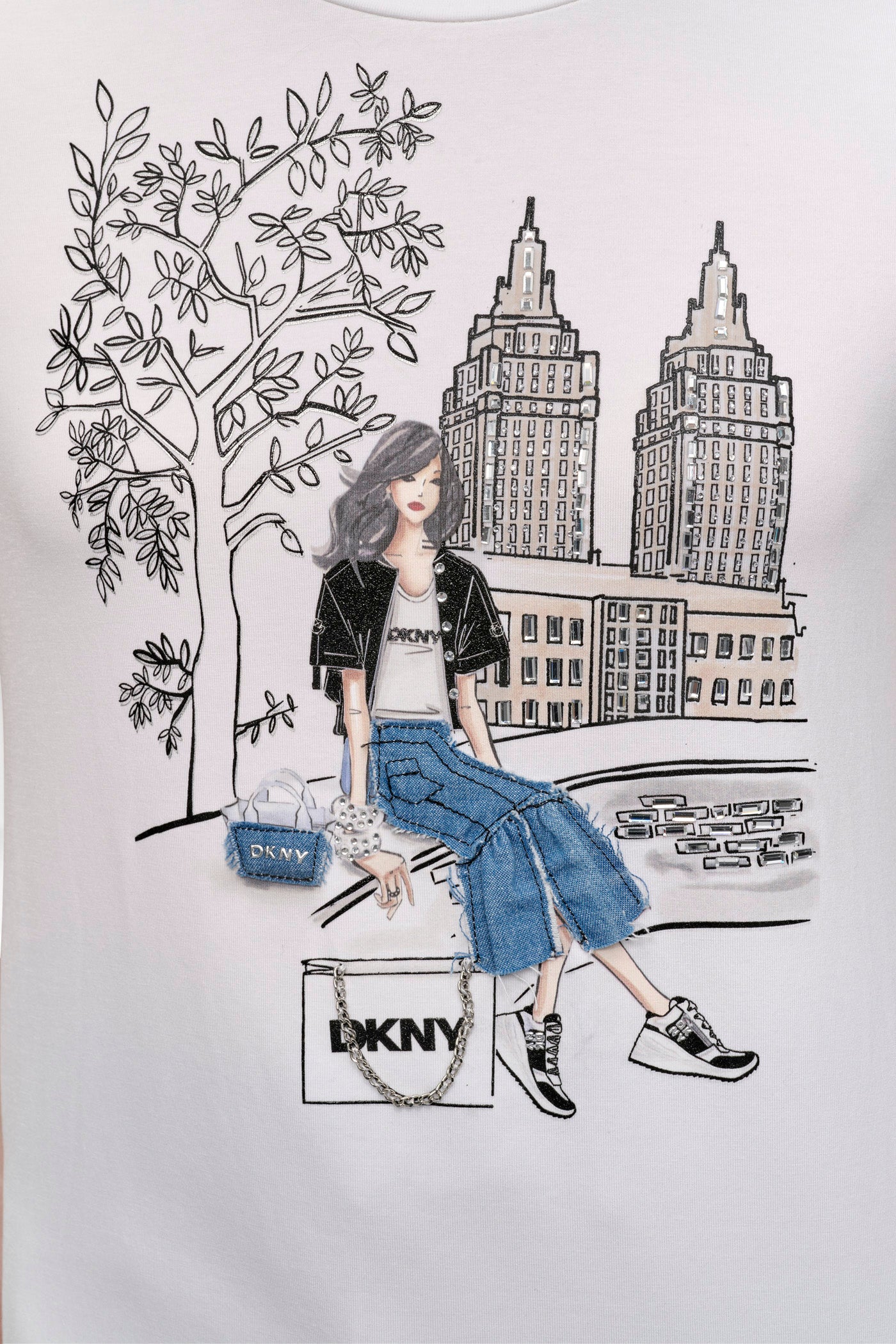 Bow Bridge Graphic Tee with Embellished Design
