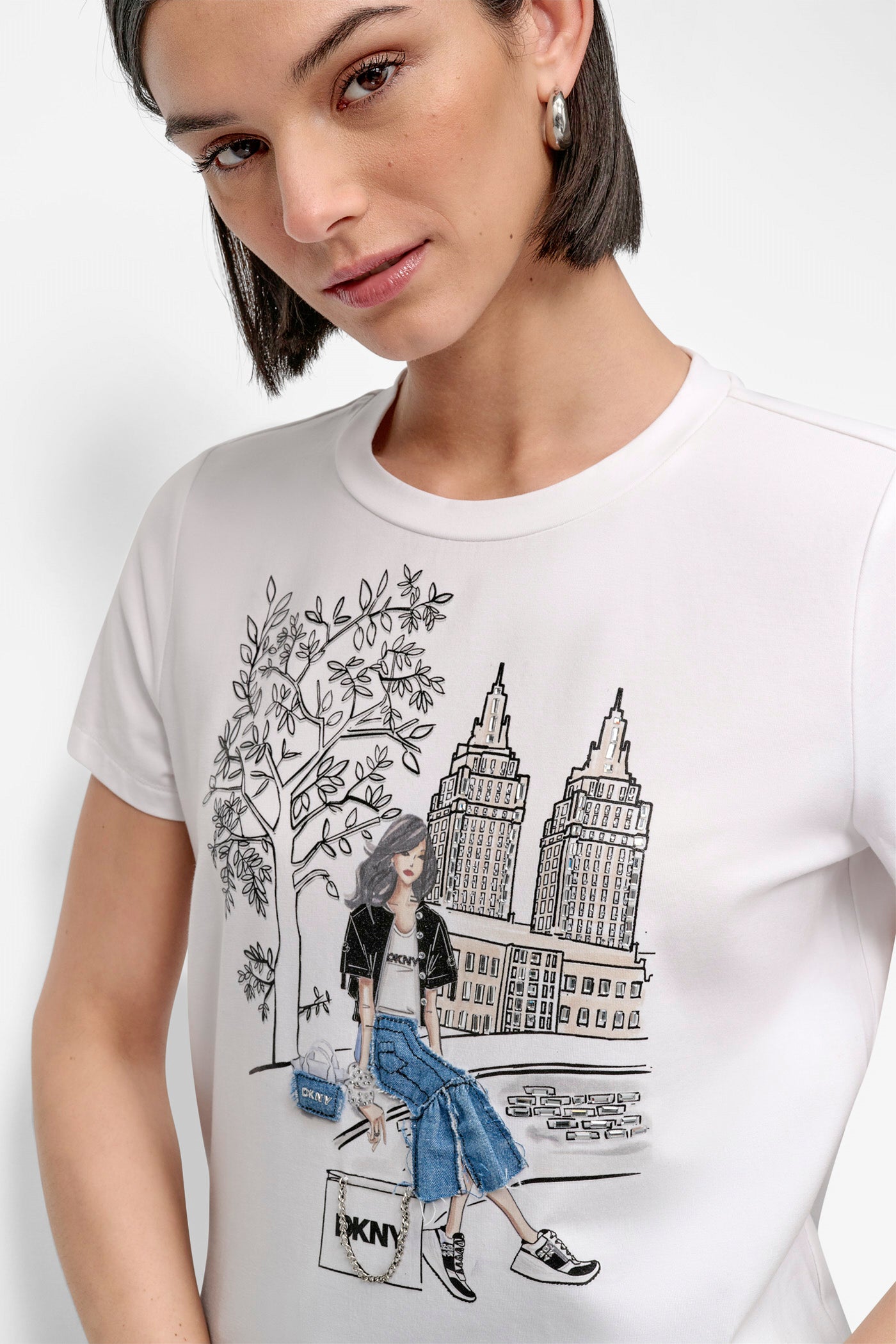 Bow Bridge Graphic Tee with Embellished Design