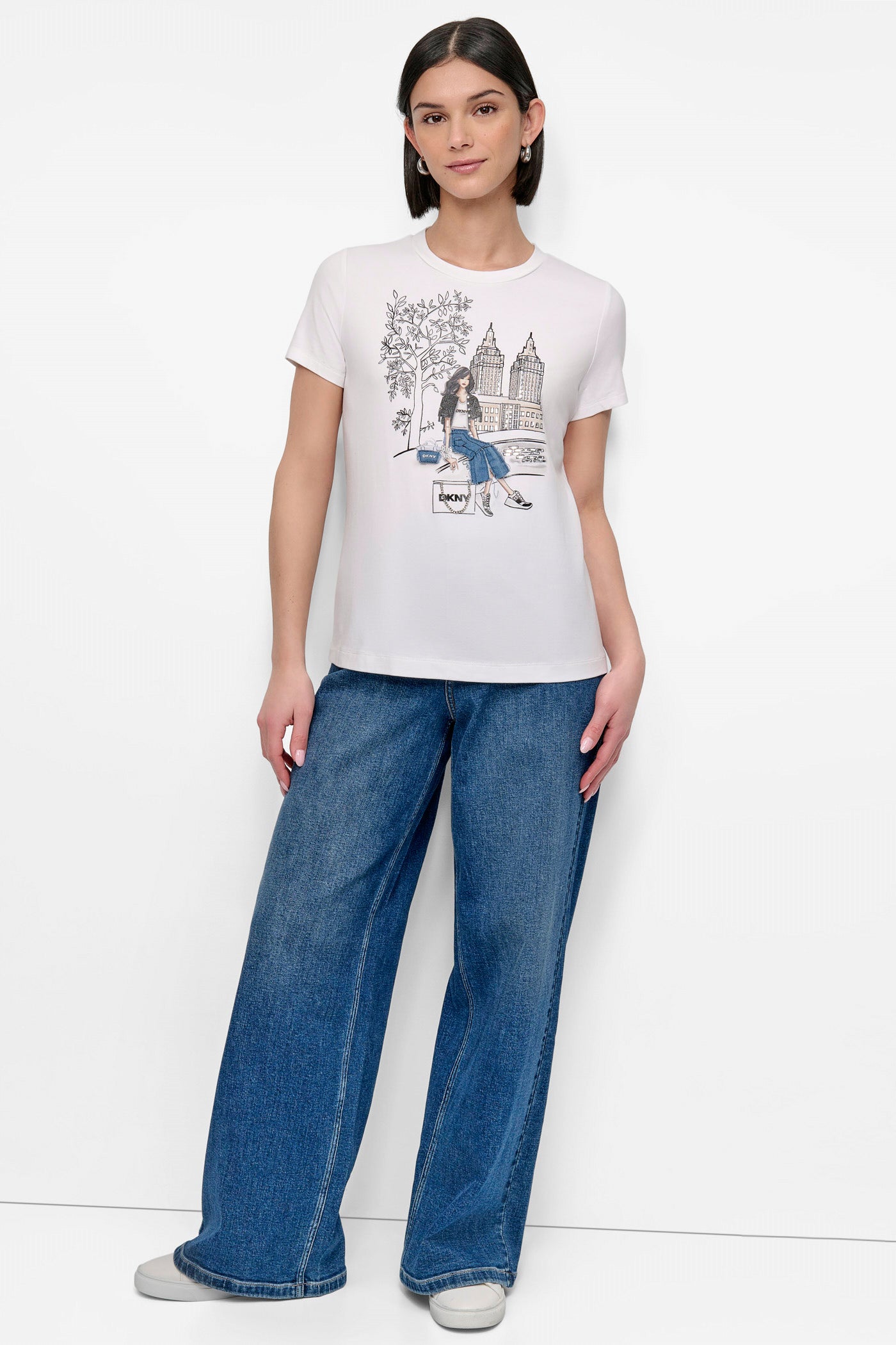 Bow Bridge Graphic Tee with Embellished Design