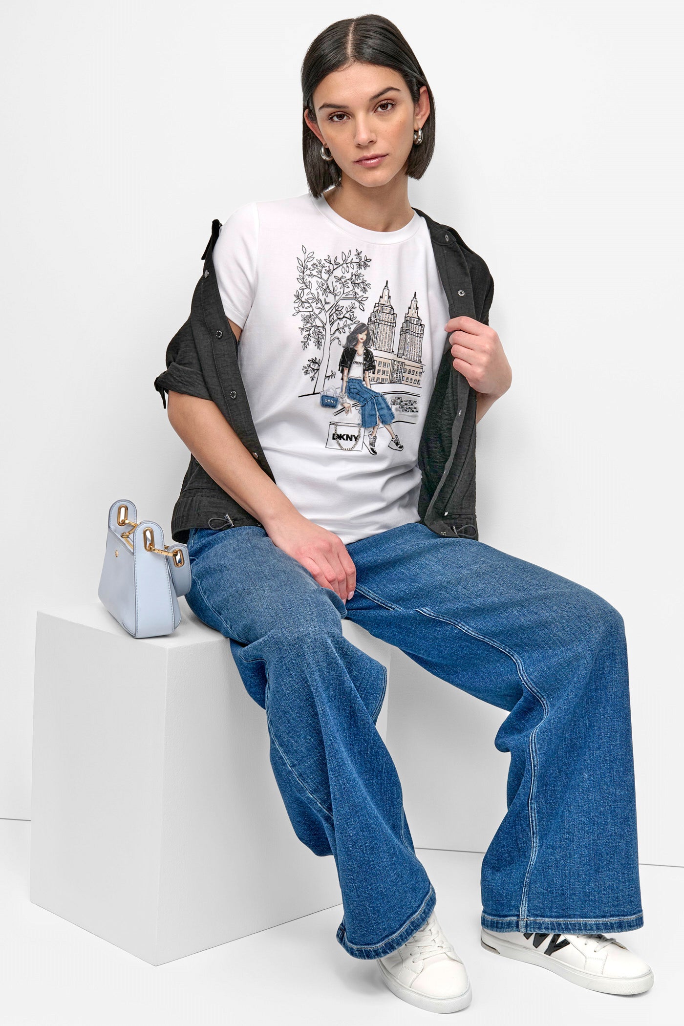 Bow Bridge Graphic Tee with Embellished Design