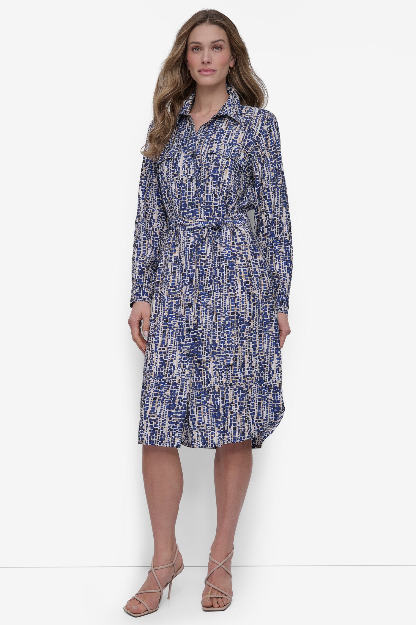 Belted Tiered Midi Shirt Dress for Women