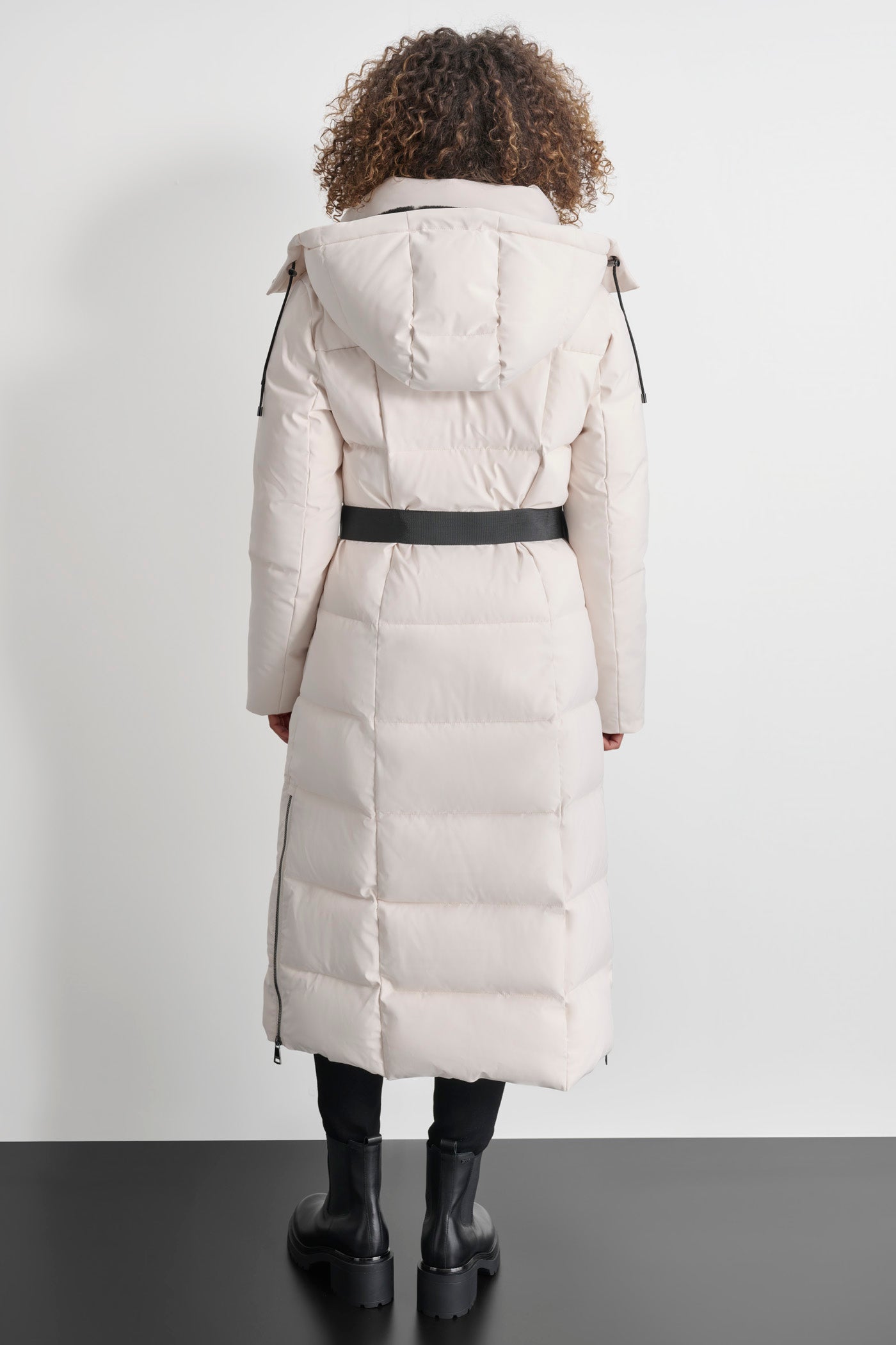 Long Quilted Puffer Coat with Belt