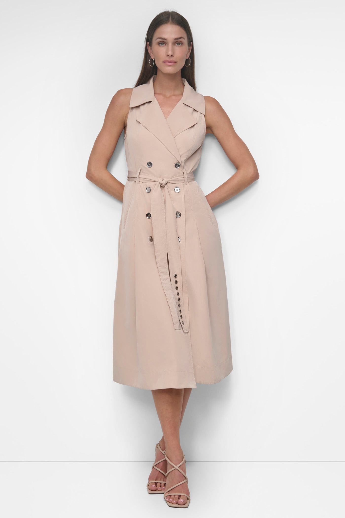 Belted Cotton Midi Dress - Sleeveless & Stylish