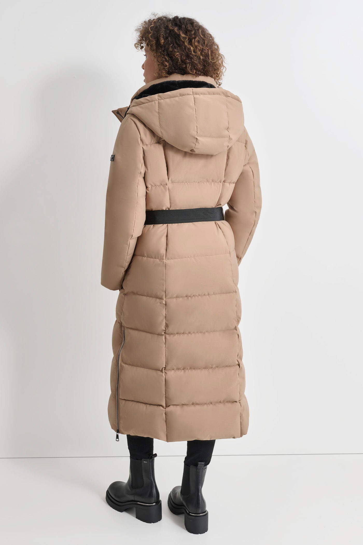 Long Quilted Puffer Coat with Belt