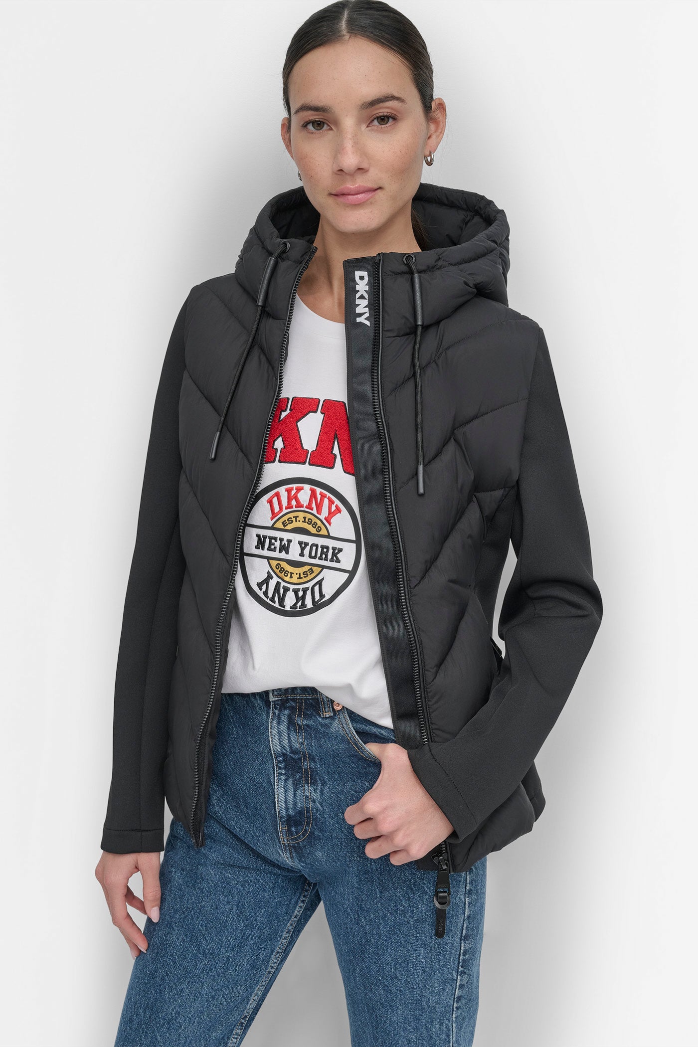 Lightweight Mixed Media Puffer Jacket