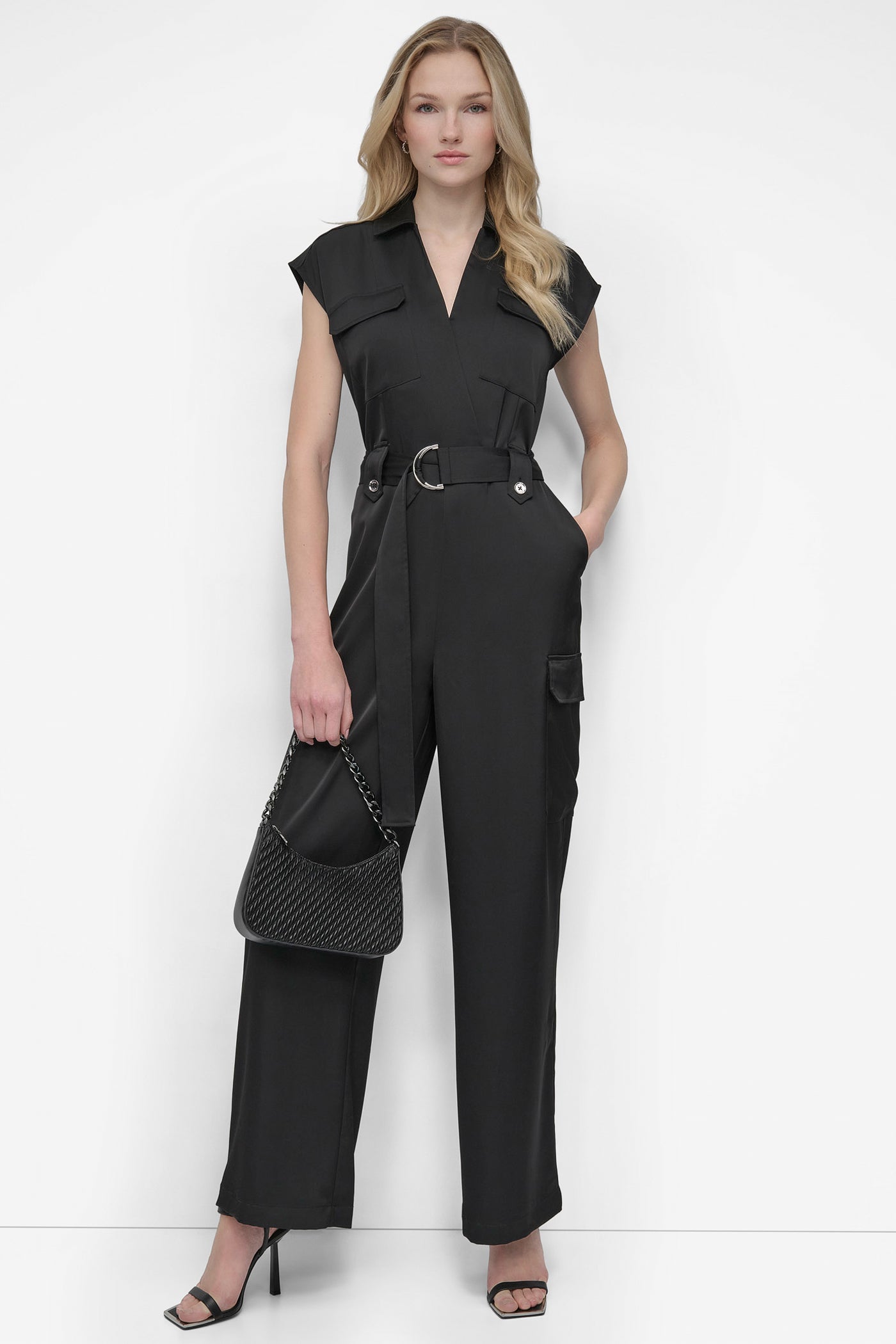 Belted Cargo Jumpsuit with Wrap Design
