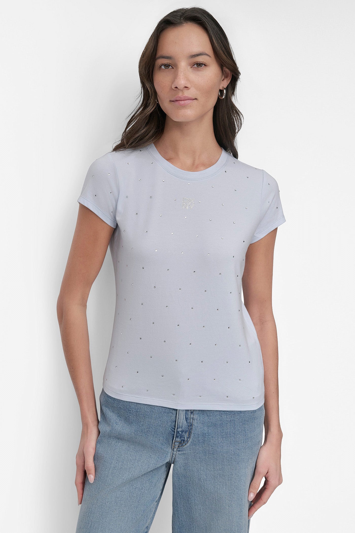Crystal Logo Embellished Tee for Women