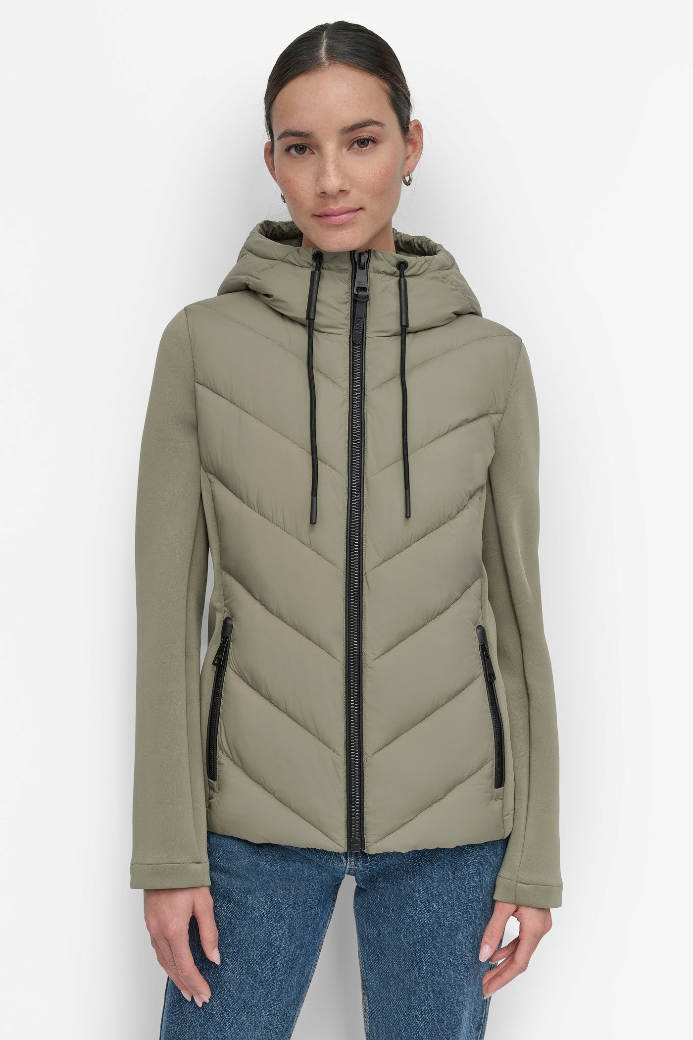 Lightweight Mixed Media Puffer Jacket