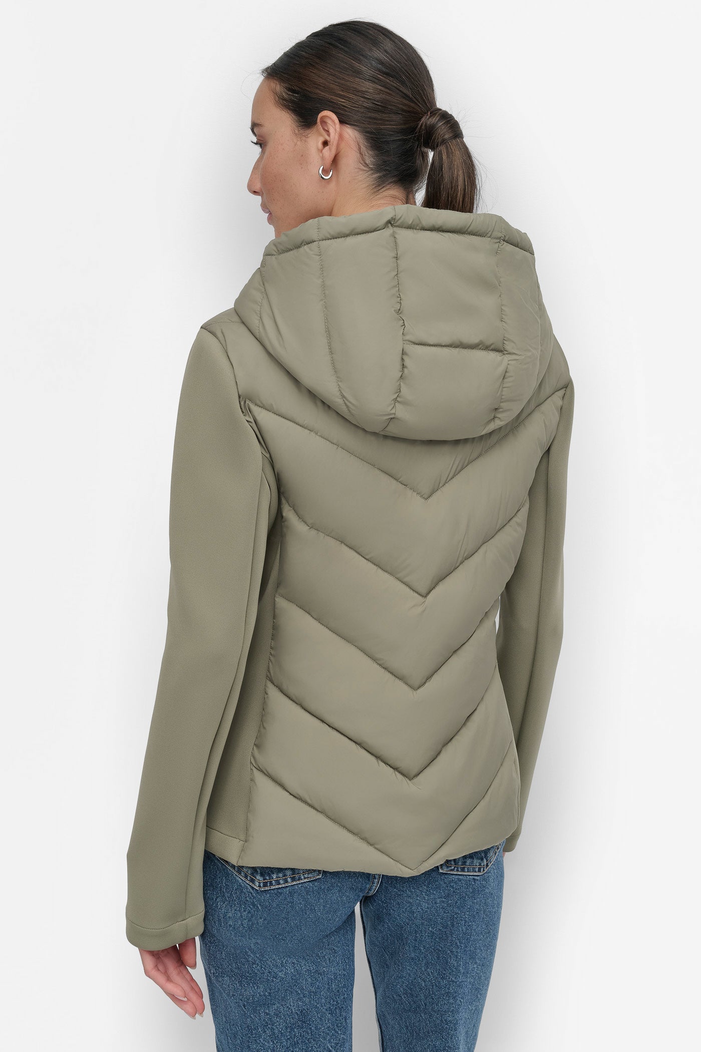 Lightweight Mixed Media Puffer Jacket