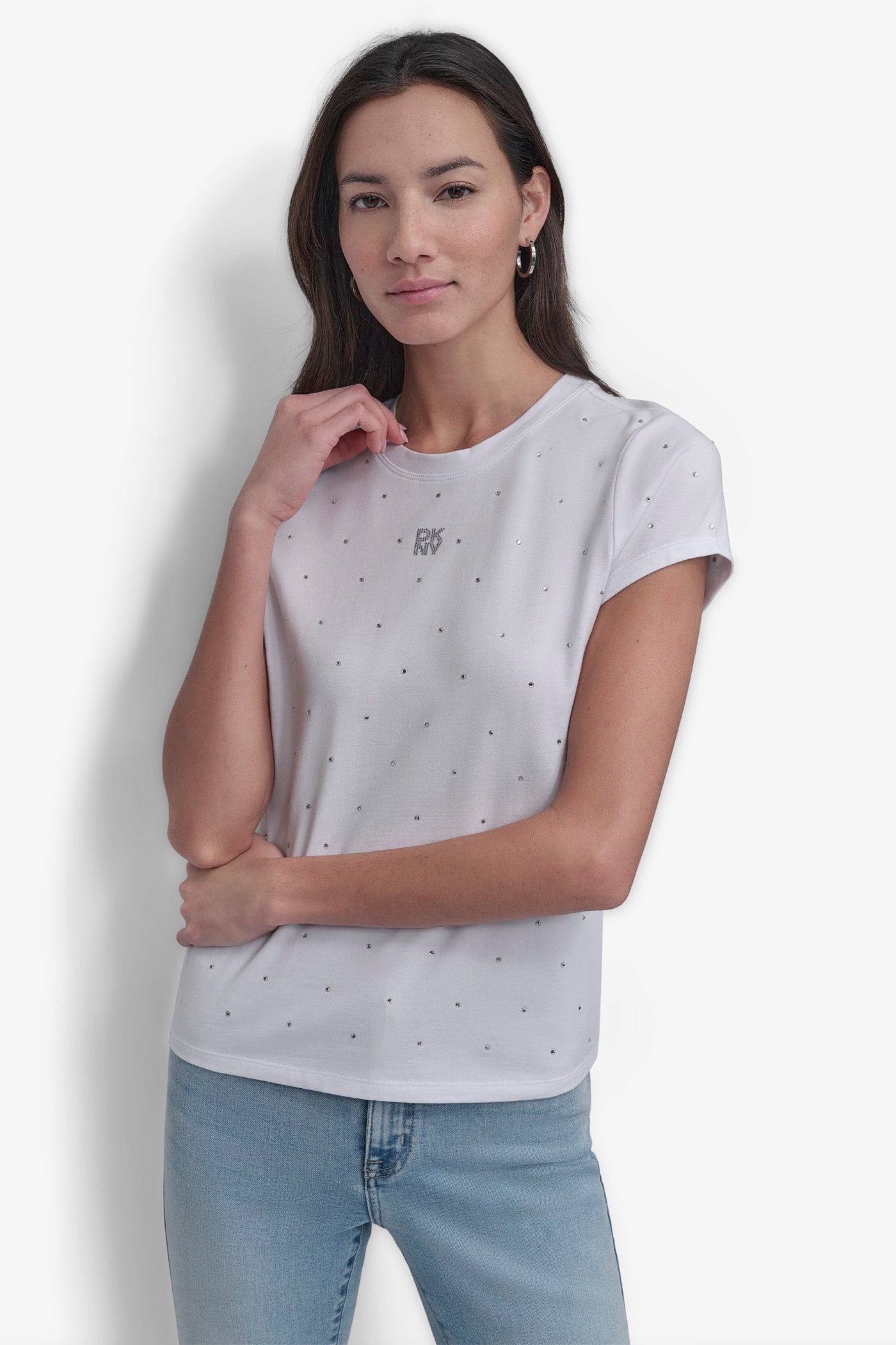 Crystal Logo Embellished Tee for Women