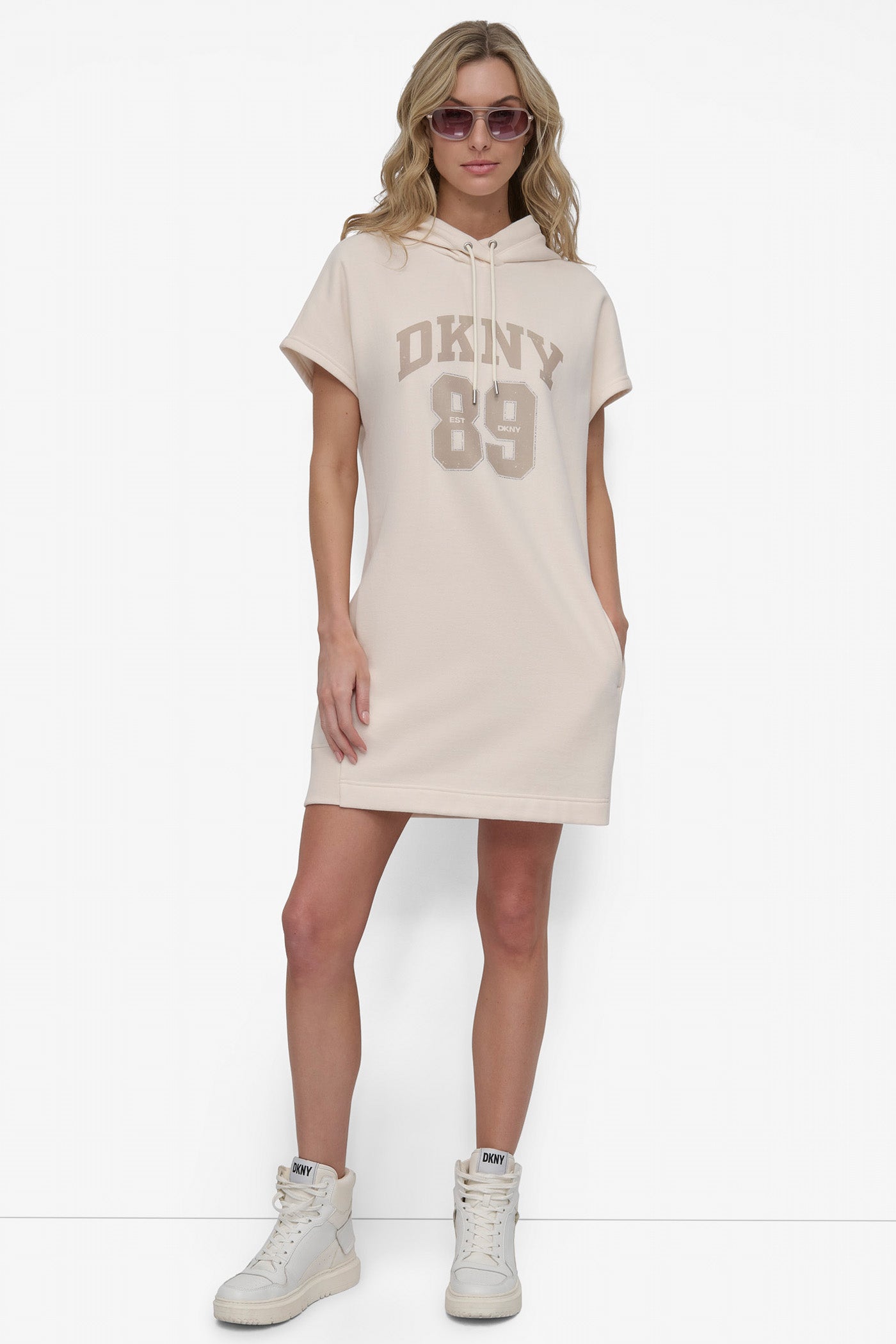 Crystal-Embellished Mini Hoodie Dress