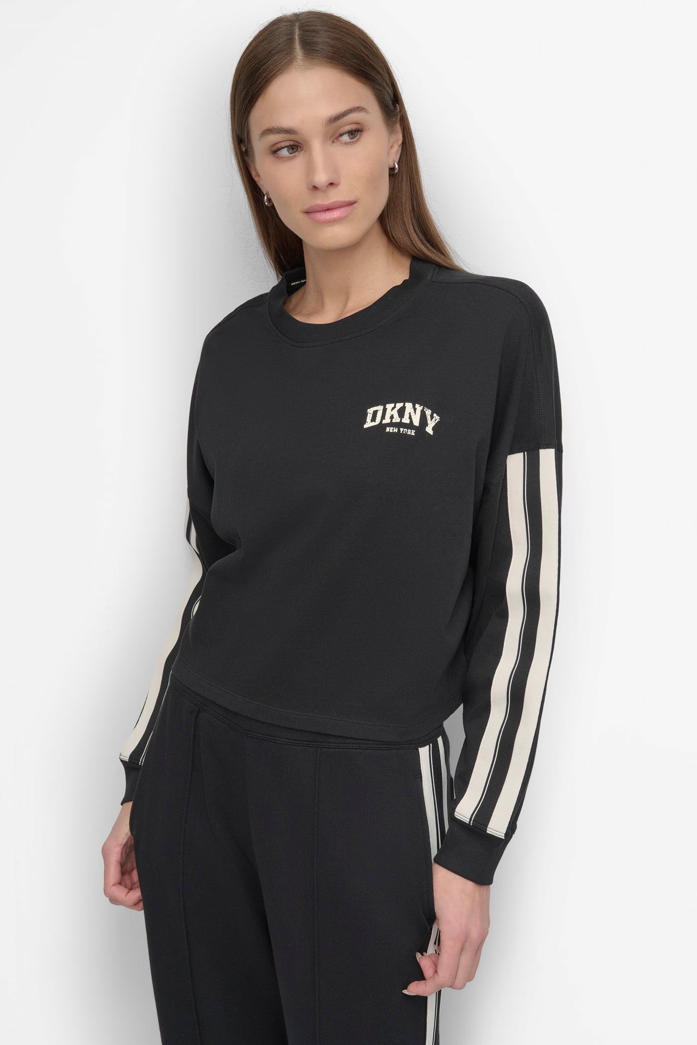 Varsity Logo Distressed Tee with Track Stripes