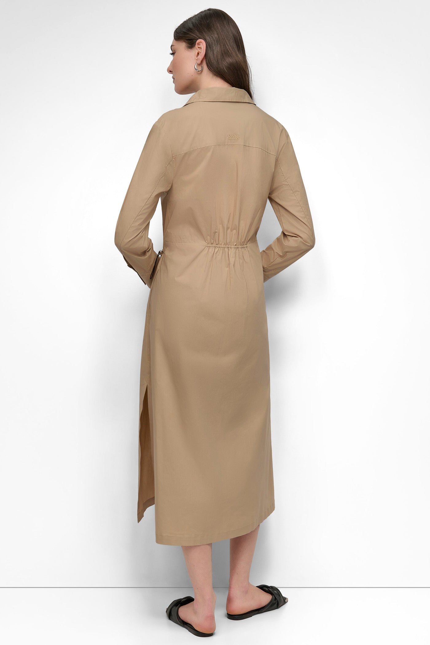 Adjustable Waist Poplin Shirt Dress – Long Sleeve