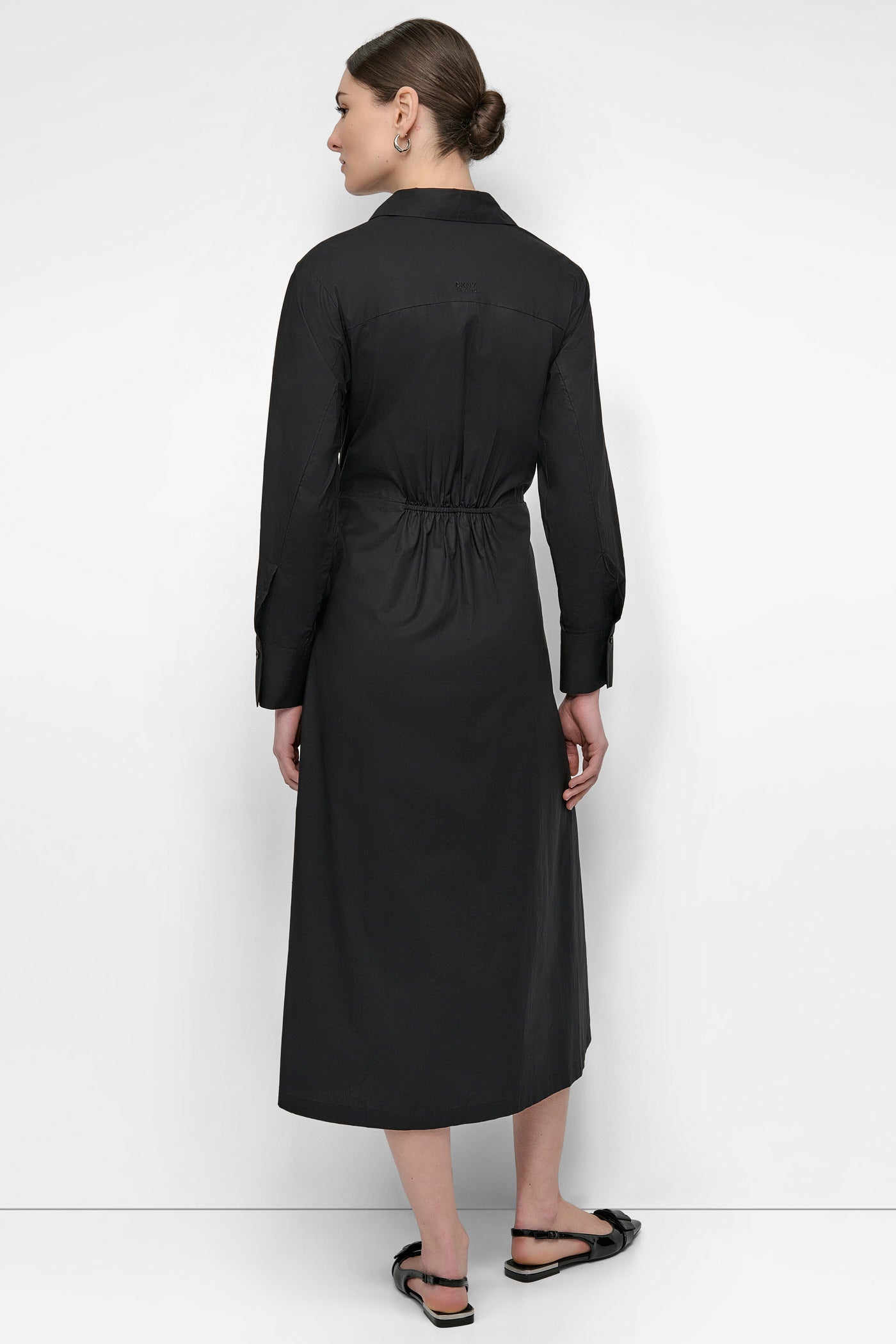 Adjustable Waist Poplin Shirt Dress – Long Sleeve