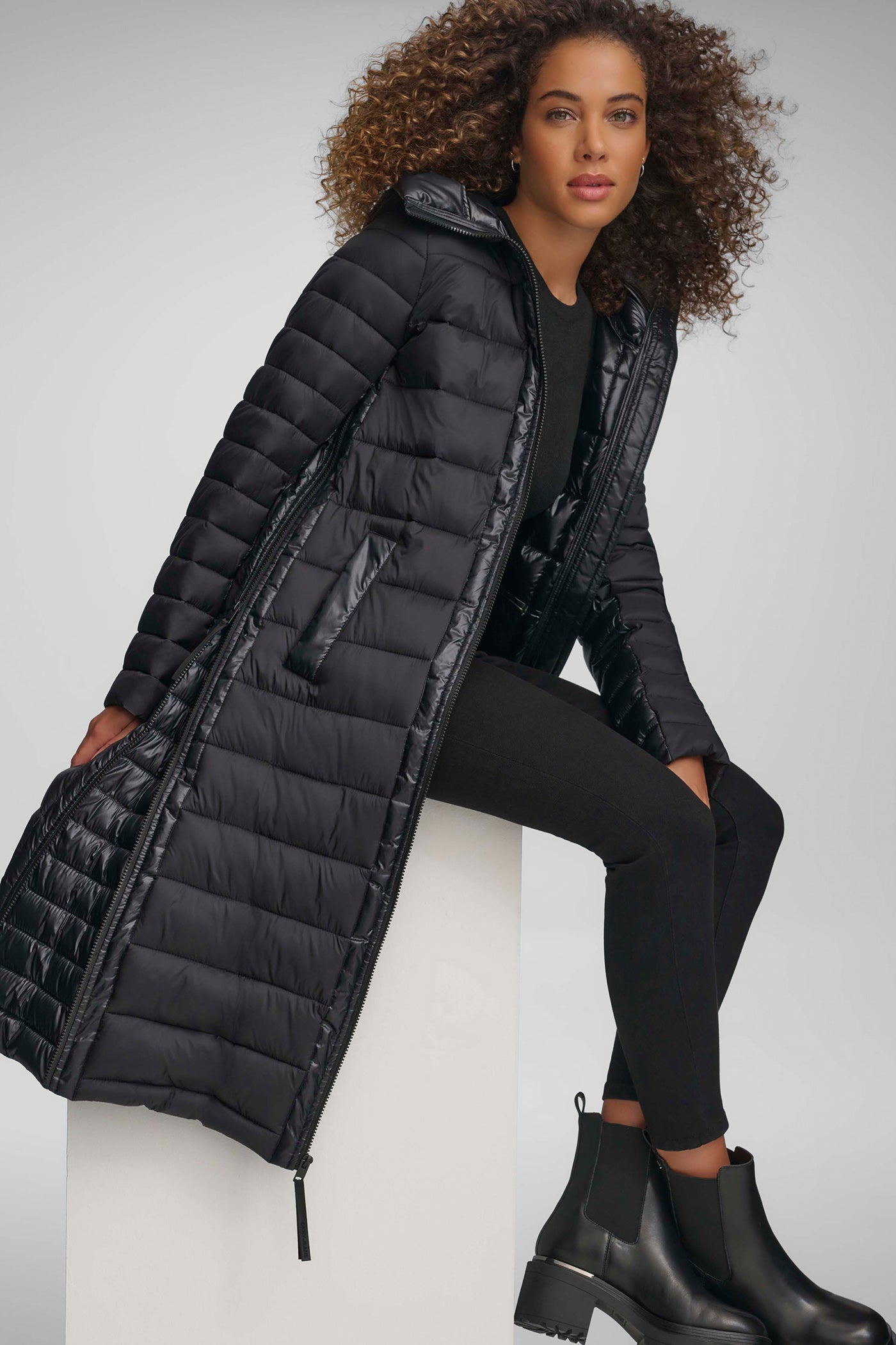 Quilted Puffer Jacket with Hood & Zip Front