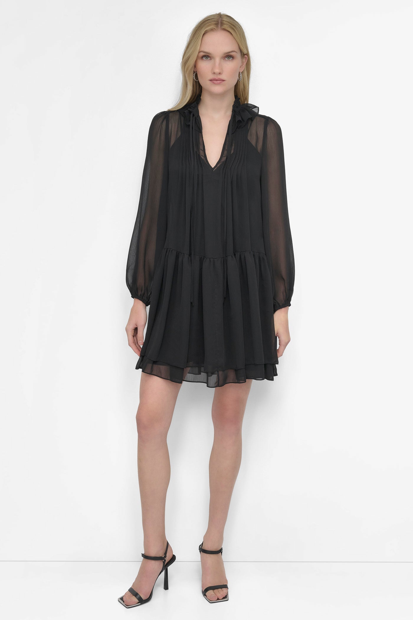 Chiffon Mini Dress with Long Sleeves