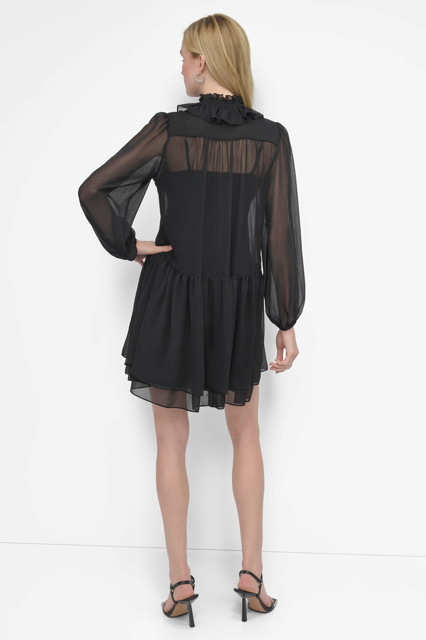 Chiffon Mini Dress with Long Sleeves