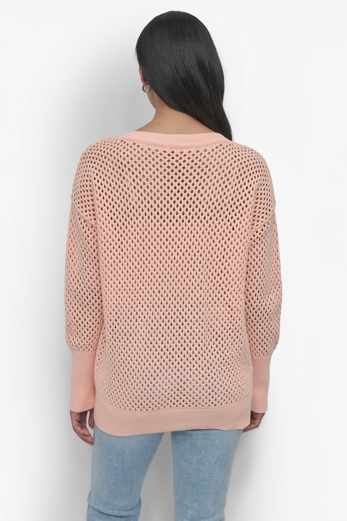 3/4 Sleeve Crew Neck Pointelle Knit Top