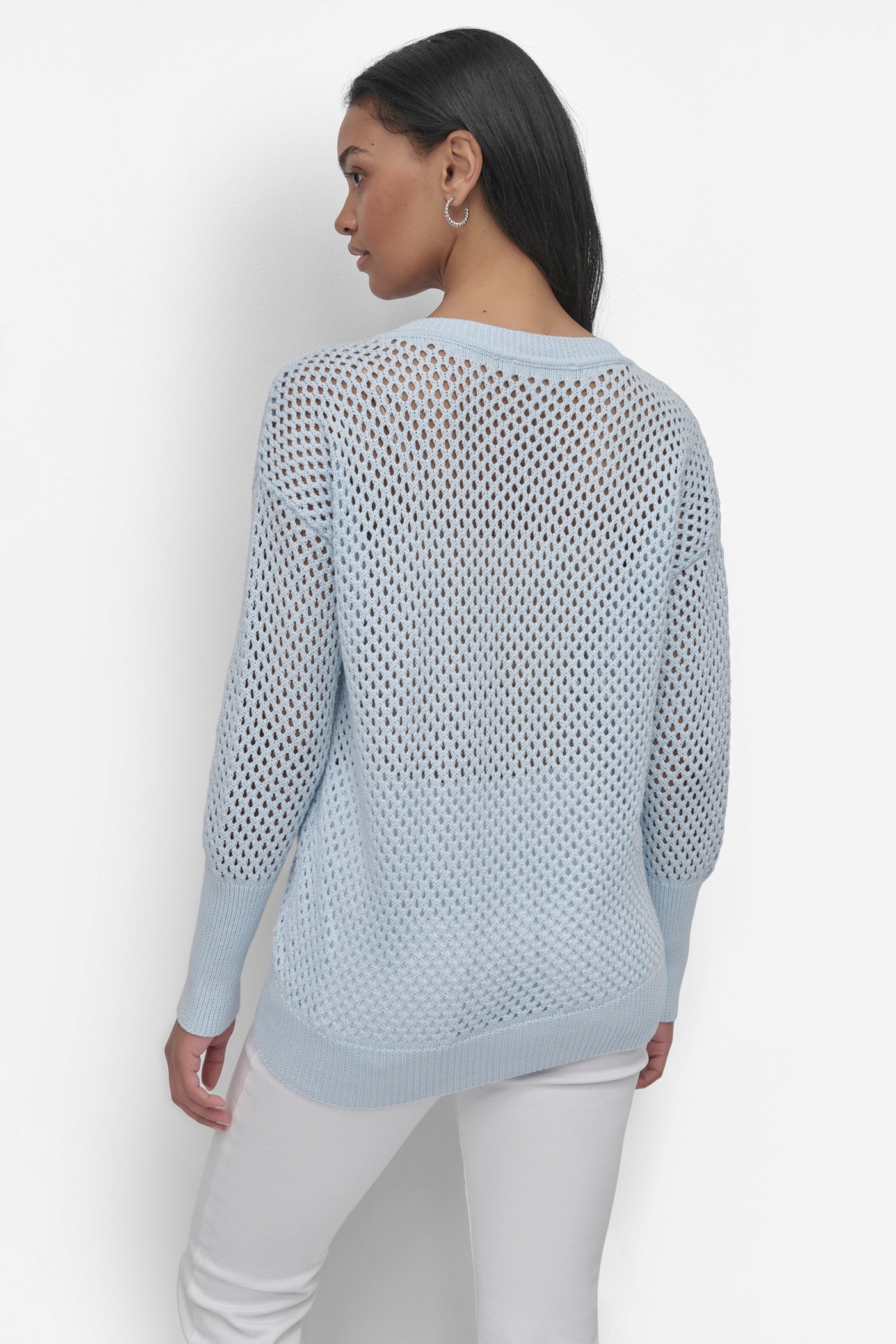3/4 Sleeve Crew Neck Pointelle Knit Top