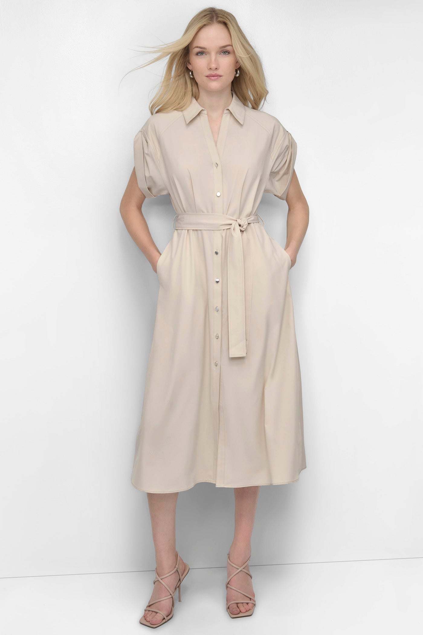 Button-Front Midi Dress for Work & Commute