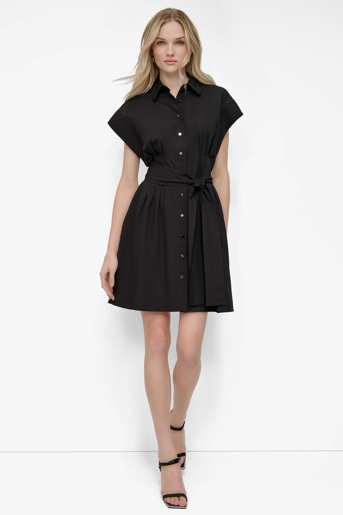 Belted Fit & Flare Shirt Dress for Commuting