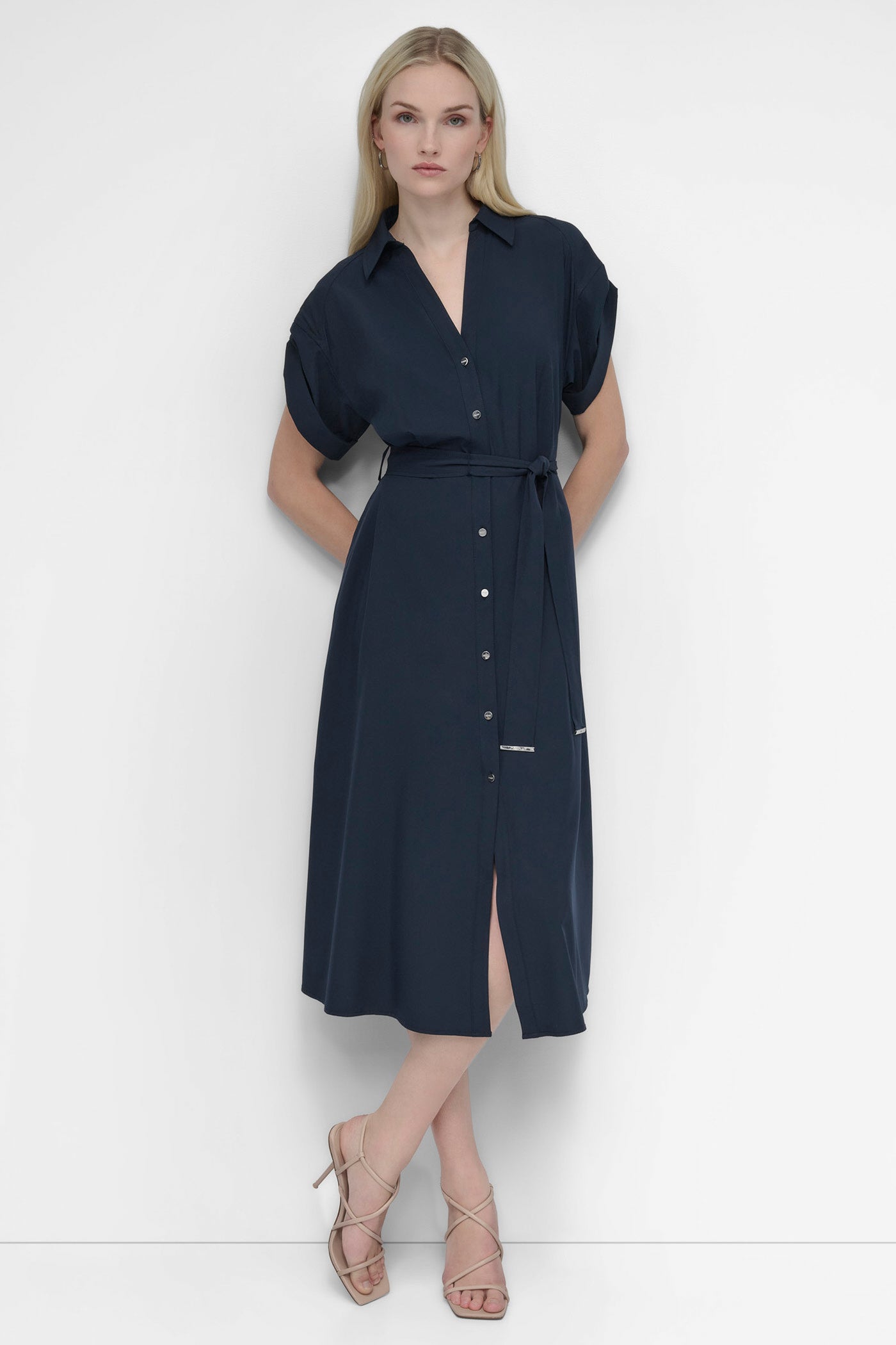 Button-Front Midi Dress for Work & Commute