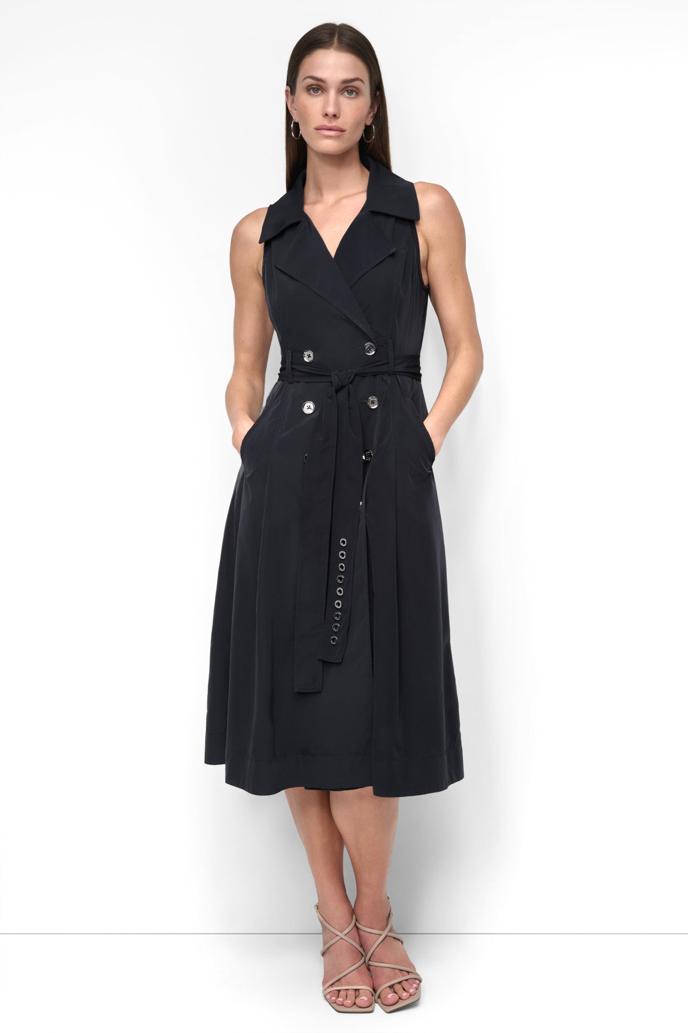 Belted Cotton Midi Dress - Sleeveless & Stylish